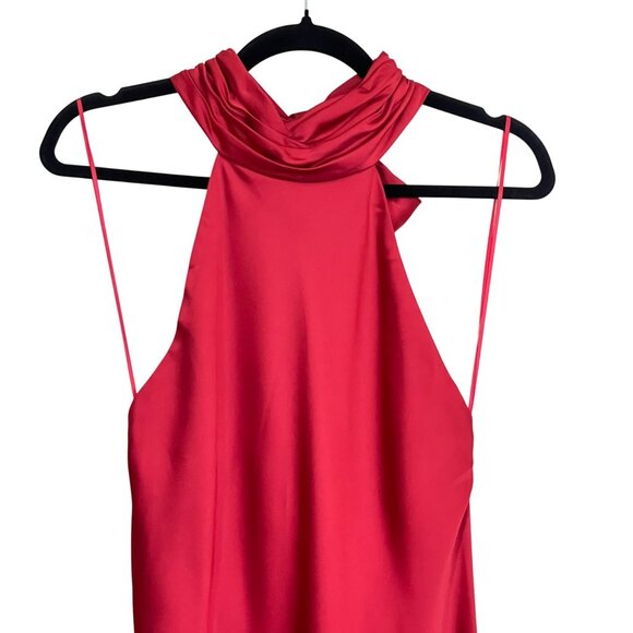 Ramy Brook $645 Tatiana Red Satin Halter Maxi Dress Bow Backless Gown Sz 6 NEW - Picture 7 of 10